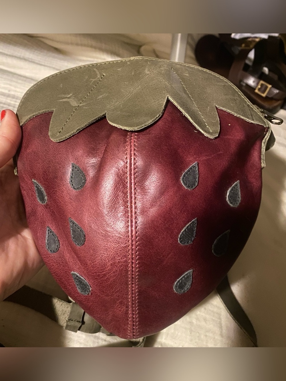 Leather strawberry crossbody bag zip top large